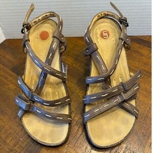 Clarks Unstructured Un.Sandals Brown Leather Whipstitch Strappy Sandals 38863 8M